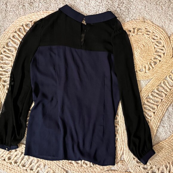 Ann Taylor Collared Blouse Navy Blue & Black - Picture 3 of 3